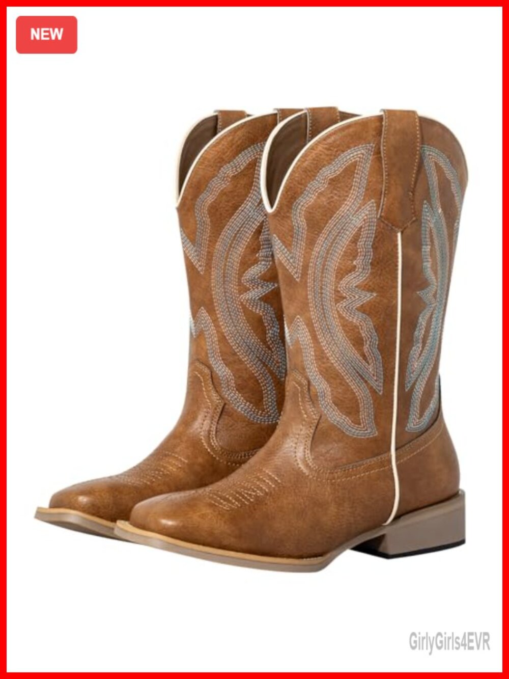 Women's Extra Wide Calf Square Toe Cowboy Boots Faux Leather Pull-On